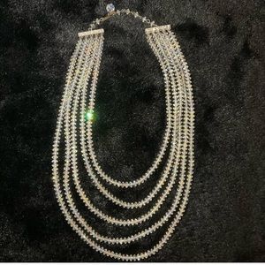 VINTAGE AURORA BOREALIS 5 STRANDS SPARKLY CRYSTALS NECKLACE. 16“ CHOKER NECKLACE